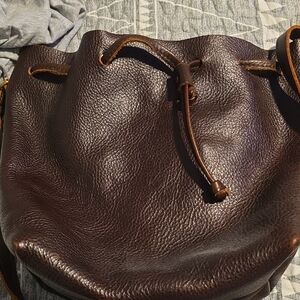 Elegant Brown Leather Drawstring Bag